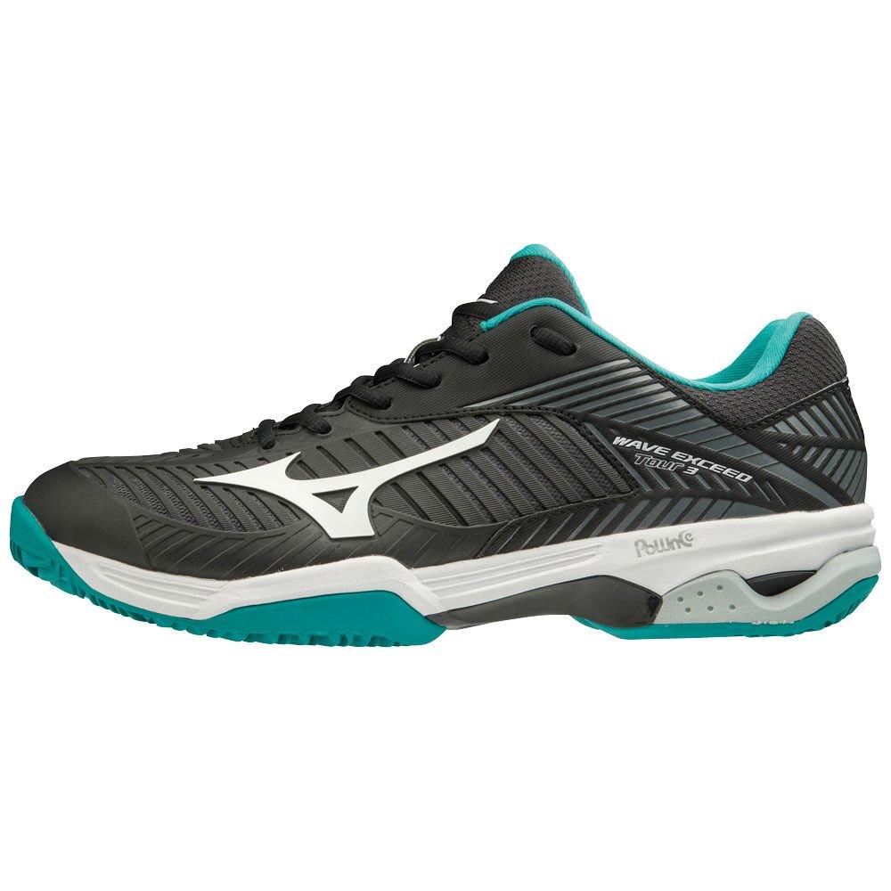 Men's Mizuno Tennis Shoes Black/White/Blue WAVE EXCEED TOUR 3CC Shoes - 61GC187436